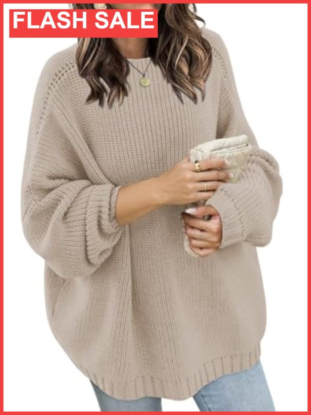 Oversized Chunky Knit Mock Neck Pullover Sweater Long Sleeve Loose Fit